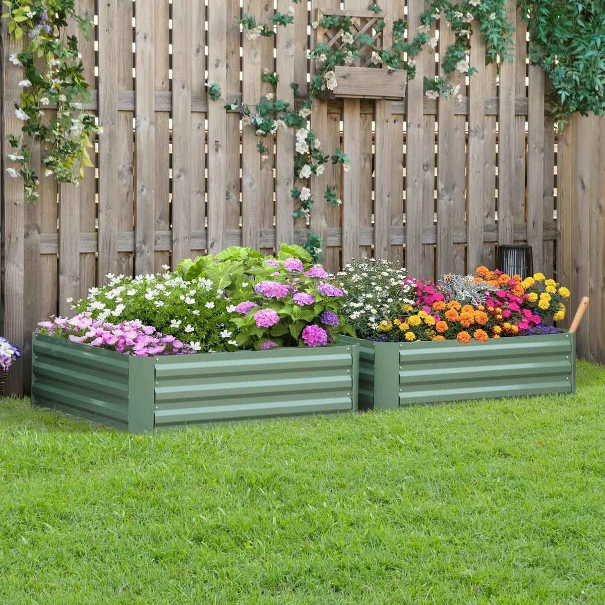 PFLANZENBEET-SET, Pflanzkübel, Blumenkübel für Garten, Terrasse, Verzinkter Stahl, Grün, 100 x 100 x 30 cm - Grün, Metall (100/30/100cm) - Outsunny