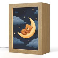 NACHTTISCHLAMPE Teddybär - Mond - Wolken - Sterne 15x20 cm - Dunkelblau, Holzwerkstoff (8/15/20cm) - OnlyWow