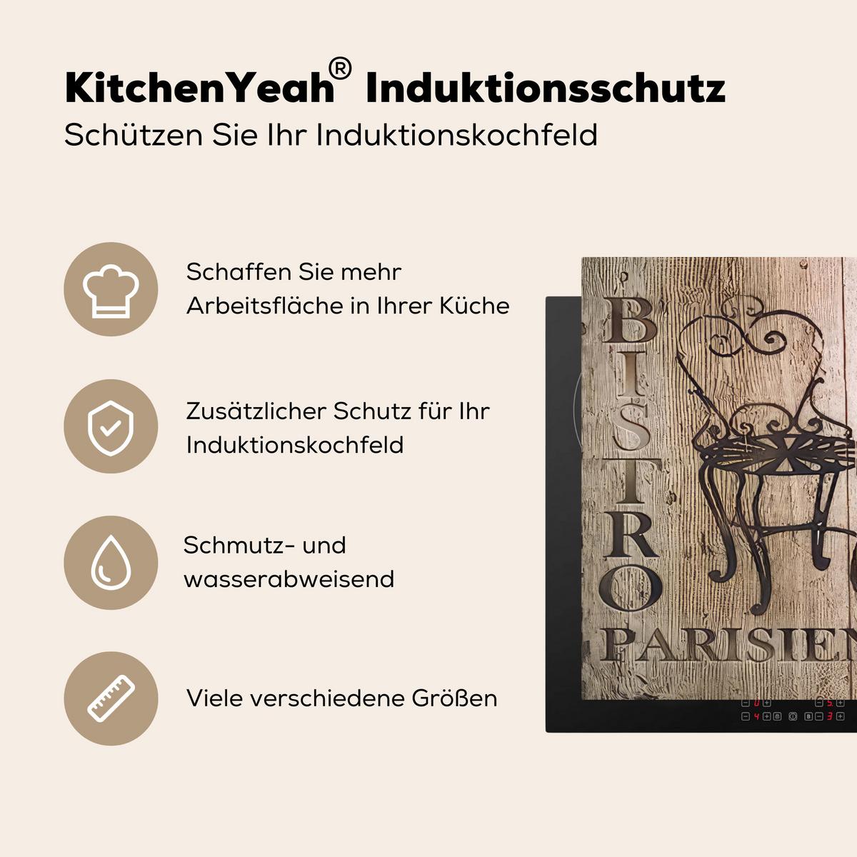 HERDABDECKPLATTE Bistro Parisien - Café - Kaffee - Jahrgang Induktionsschutz 81.6x52.7 cm - Cappuccino, Kunststoff (81.6/52.7/0.2cm) - MuchoWow