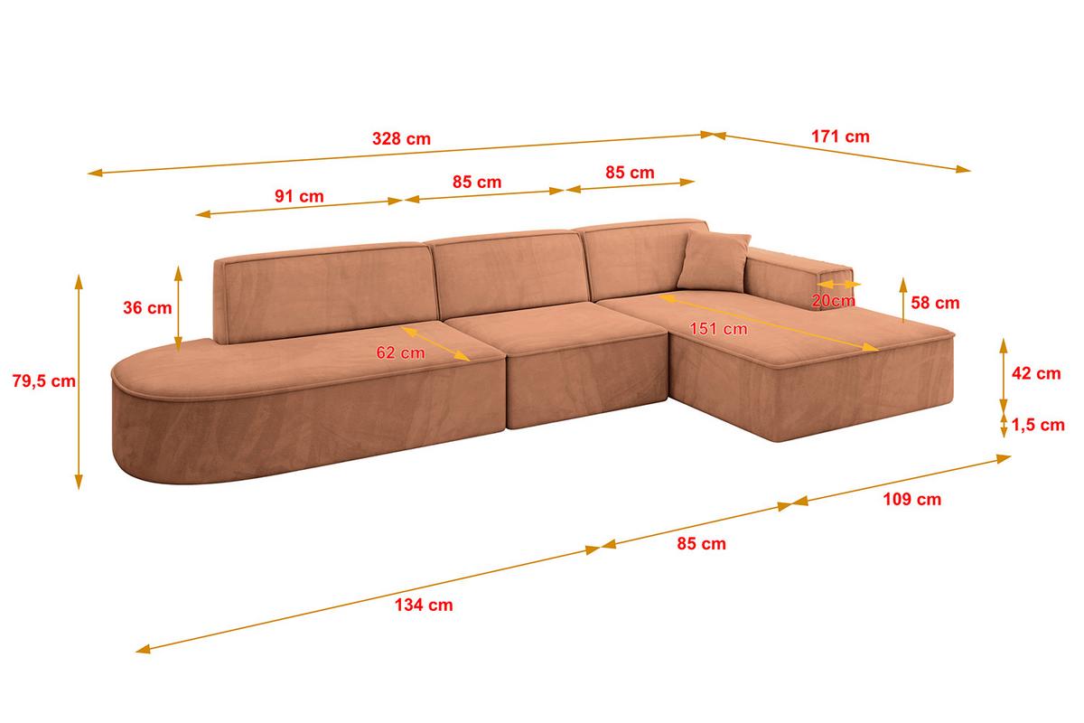 ECKSOFA Ottomane Rechts IREA-L2-v4 - 328x171x79 cm Koralle - Koralle, Holzwerkstoff/Textil (171/328cm) - ALTDECOR