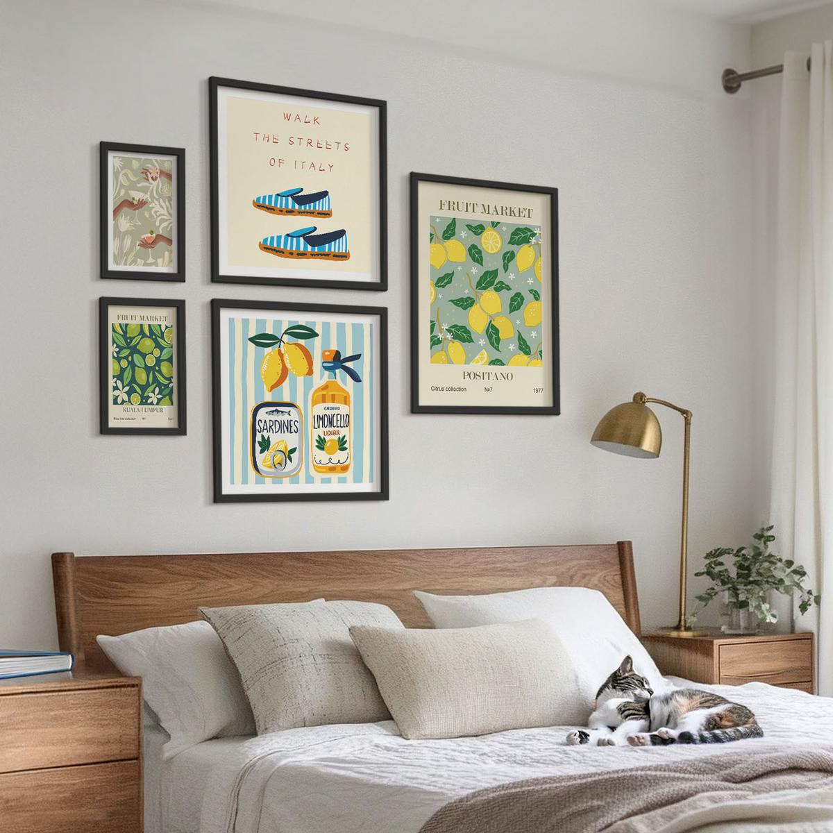 BILDER SET 5er Set - 50x50 cm & 20x30 cm & 40x60 cm Schwarzer Rahmen - Zitrusfrüchte der italienischen Tropen - Schwarz, Kunststoff (40/60cm) - TULUP