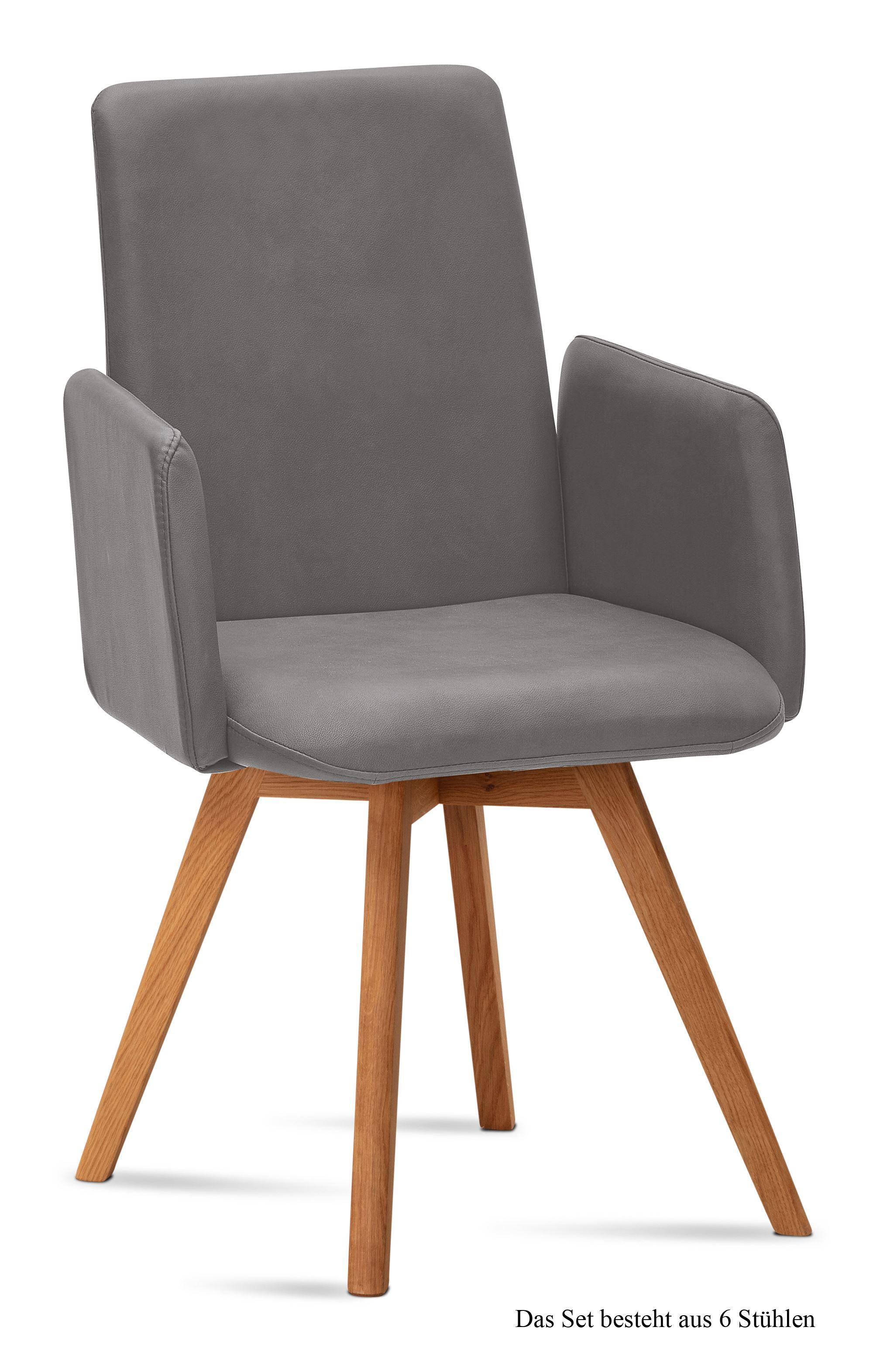 ARMLEHNSTUHL (6er-Set) Dilys 52x92x60 Eiche geölt/Grau - Eichefarben/Grau, Kunststoff (60/92/52cm) - 58aufmkessel