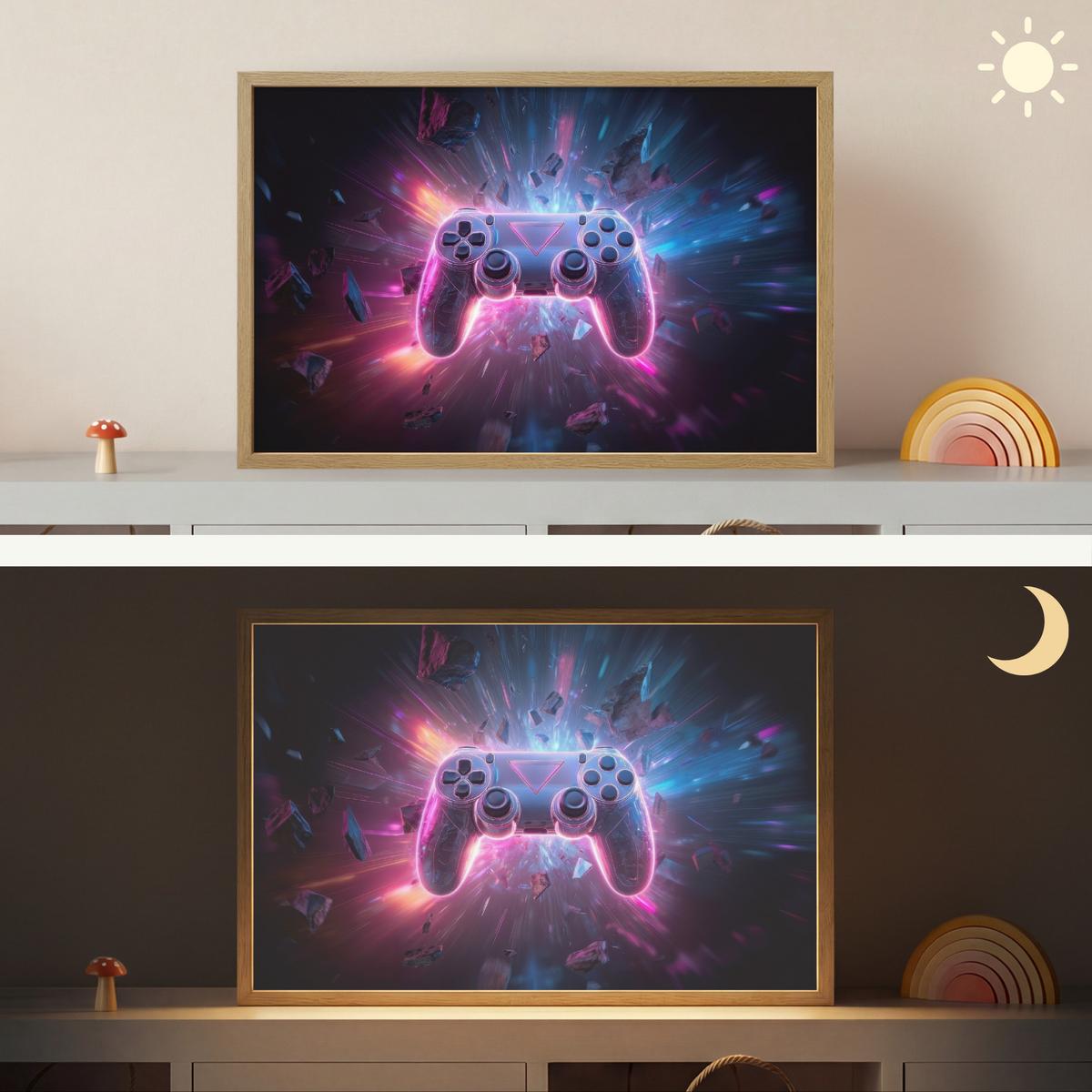 WANDLEUCHTE MIT AKKU Controller - Neon - Explosion - Abstrakt 60x40 cm - Violett, Holzwerkstoff (60/40/8cm) - OnlyWow