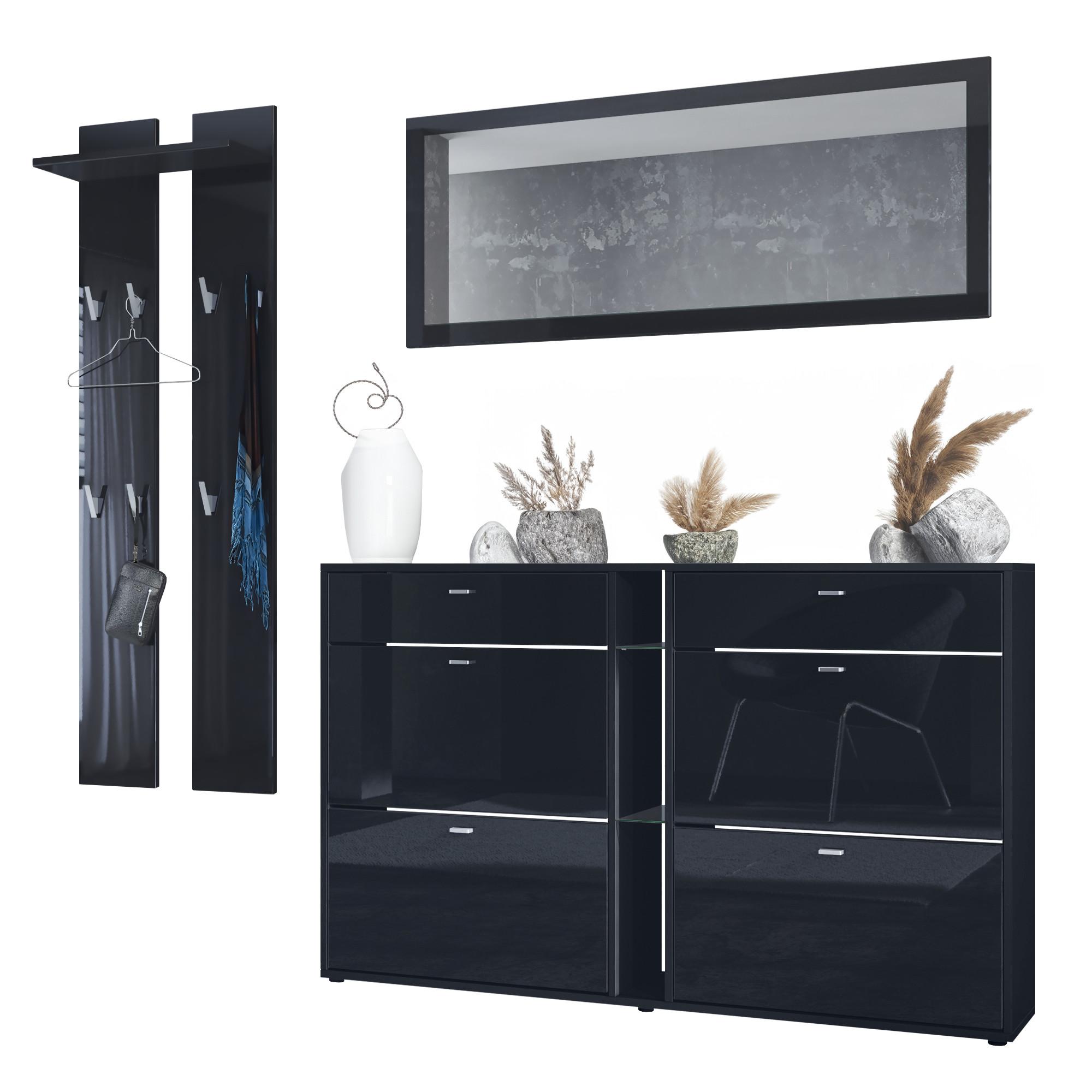 GARDEROBE Orlando Schwarz Hochglanz - Schwarz Hochglanz, Holzwerkstoff (215/210/28cm) - Vladon