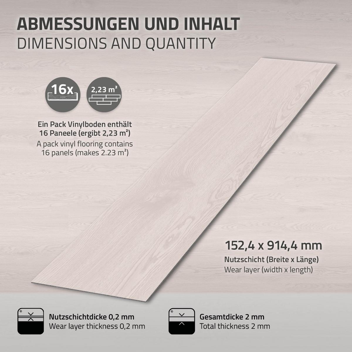VINYLBODEN selbstklebend 11,15m²/80 Dielen Eiche Weiß - Weiß, Kunststoff (91.5/15.3/0.2cm) - ML-DESIGN