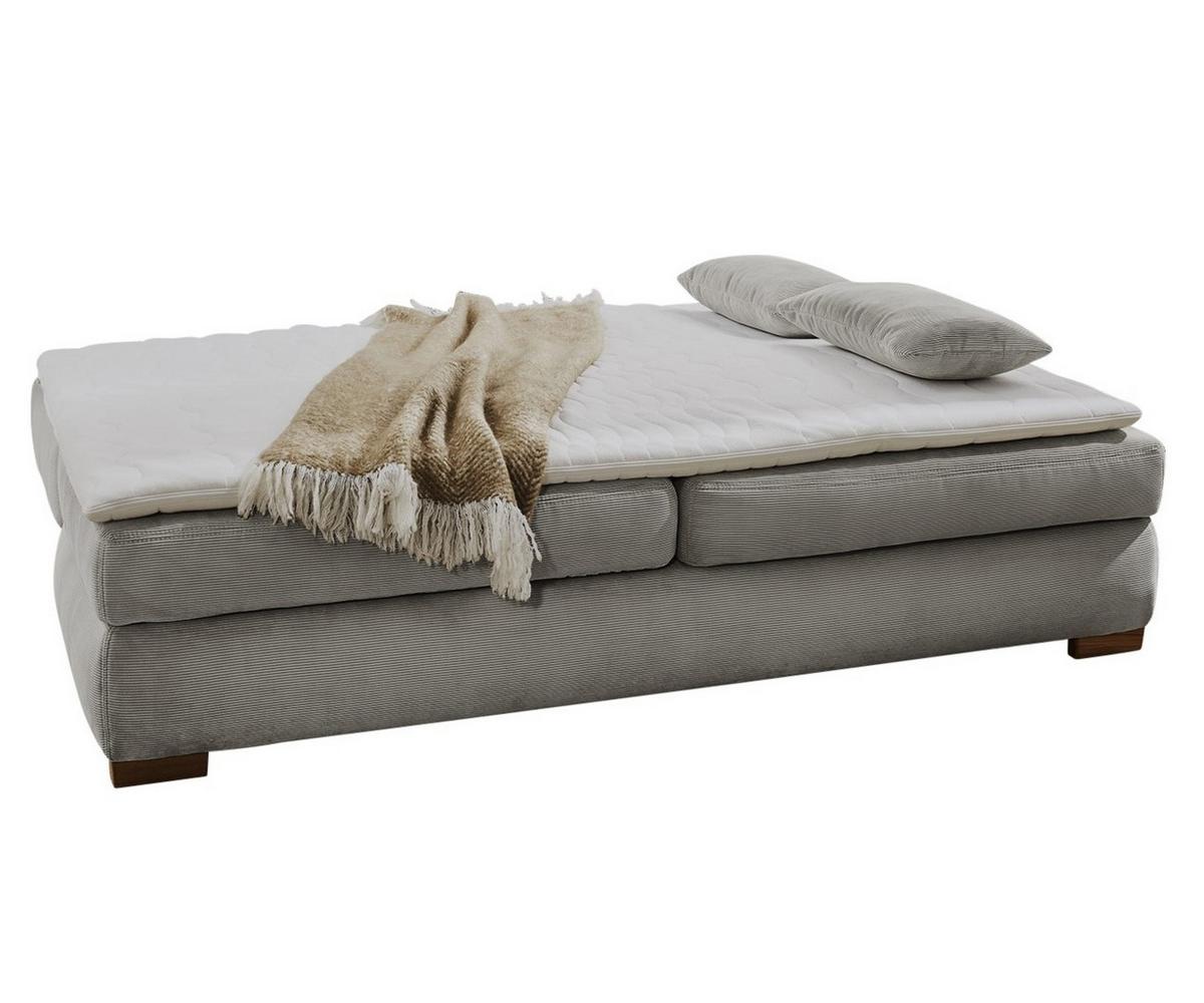 DAUER-SCHLAFSOFA Federkern Topper Bettkasten B201/T110/H88 cm, Liegefläche 160x200 cm, Feincord Hellgrau / 15152 - Wildeiche/Eiche Bianco, Holz/Textil (201/88/110cm) - luma-home