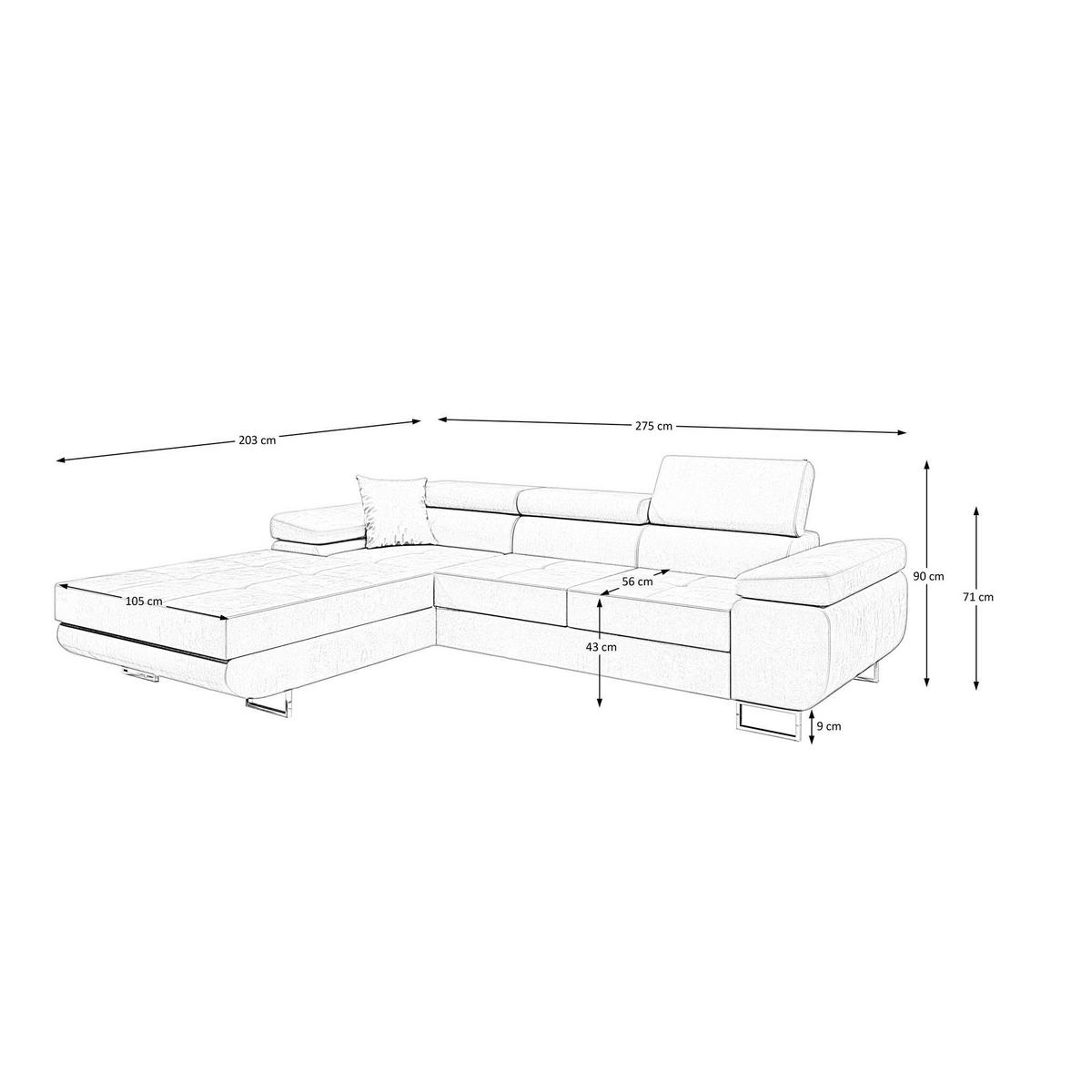 ECKSCHLAFSOFA Alons verstellbaren Kopfstützen, Hellgrau, links - Chromfarben/Hellgrau, Textil (275/203cm) - Beautysofa