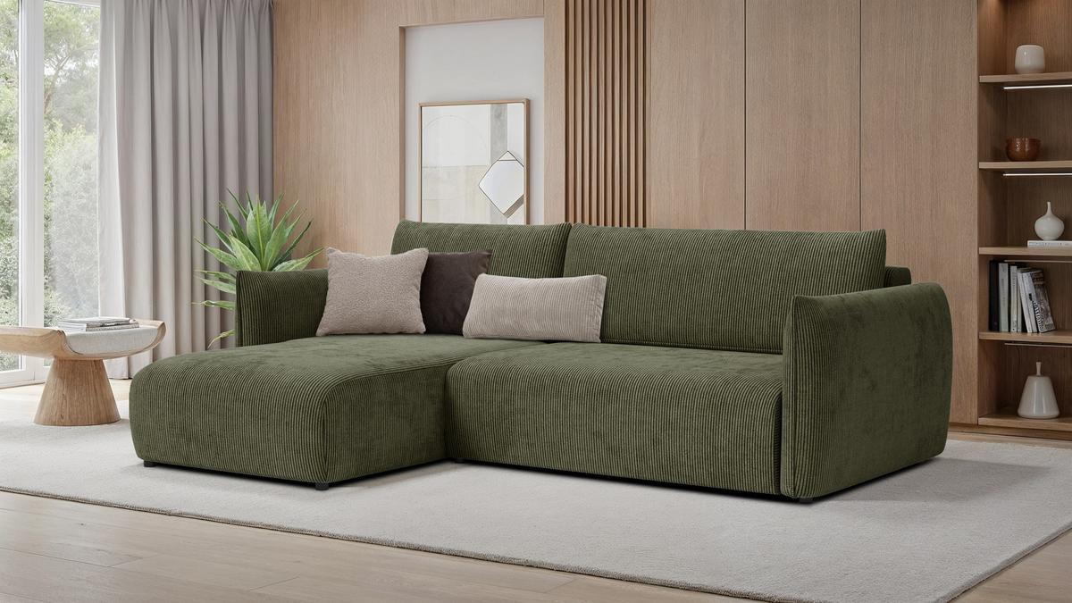 ECKSOFA TAUER 3-Sitzer rechts, olive - Dunkelgrün/Schwarz, Holz/Textil (248/173cm) - Wozimo