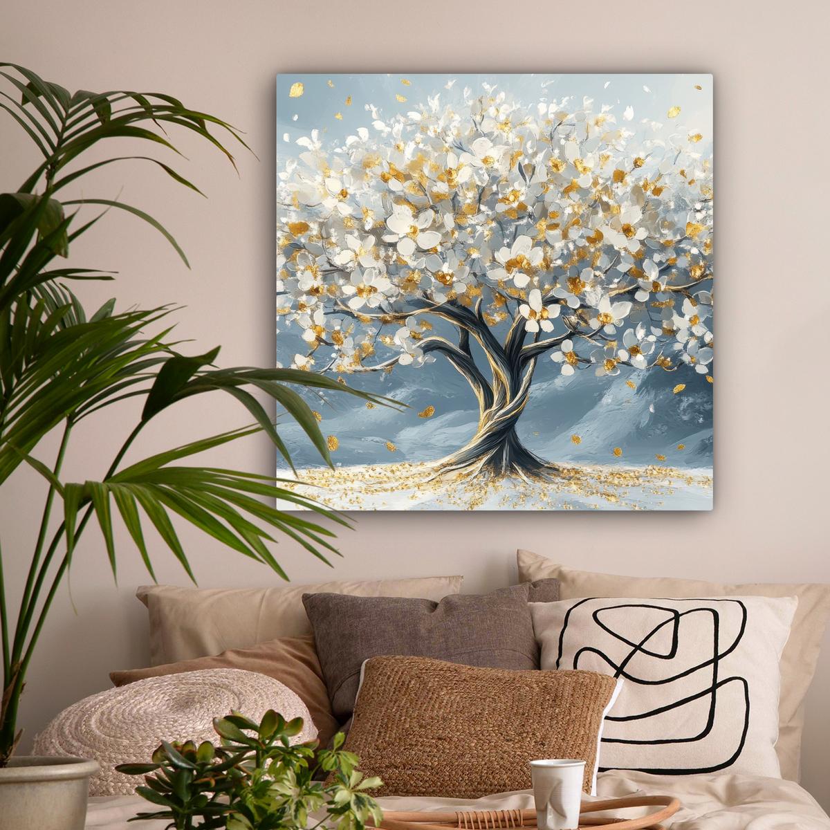 LEINWANDBILD Baum - Winter - Baum des Lebens - Modern - Gold Deko Groß 90x90 cm - Goldfarben, Textil (90/90cm) - MuchoWow