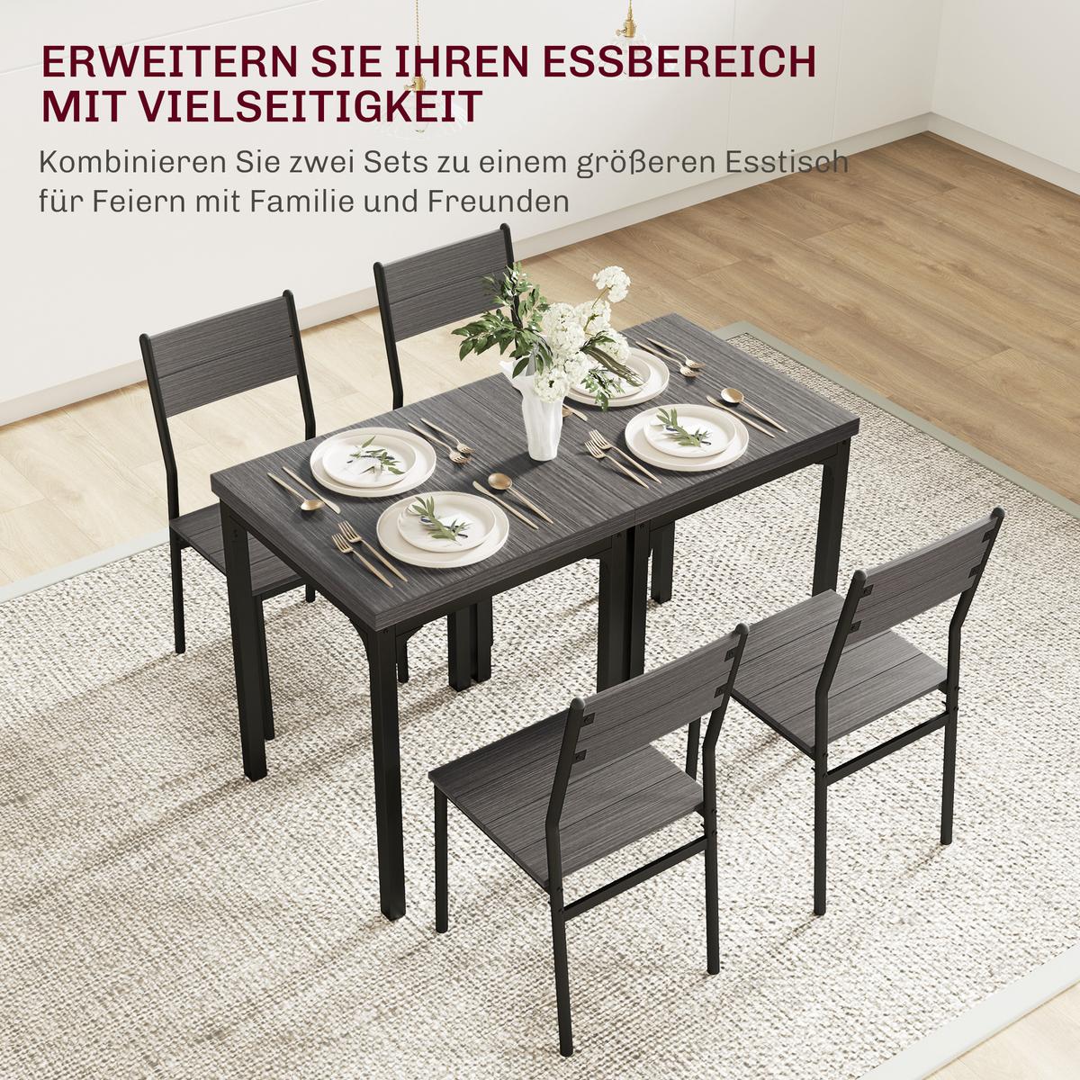 ESSGRUPPE MDF Metall Grau - Schwarz/Braun, Holzwerkstoff (60/76/60cm) - HOMCOM