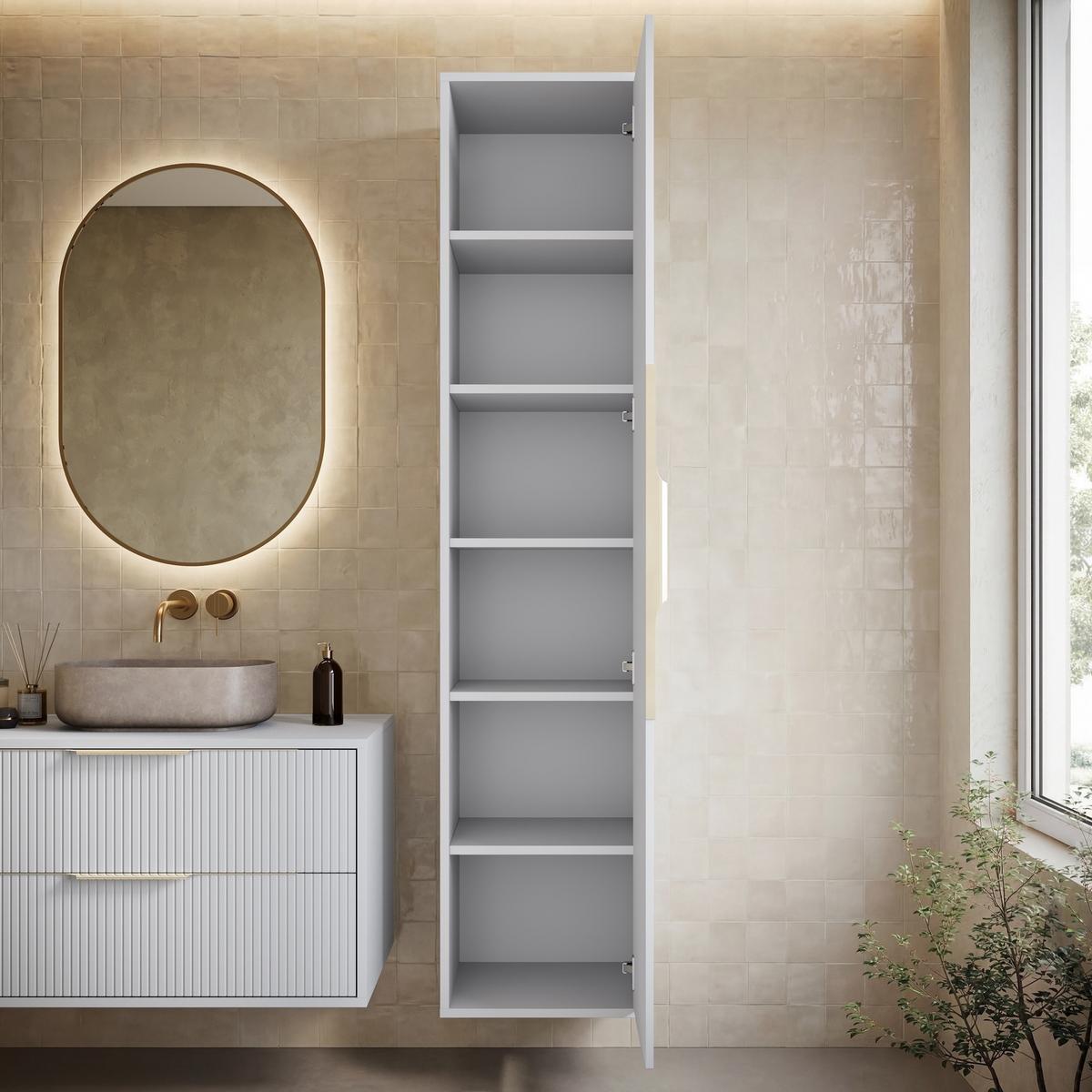 BADEZIMMERSCHRANK Rimini mit 1 Tür Weiß Matt - 38 x 33 x 170 cm - Weiß, Holz (33/170/38cm) - Badplaats