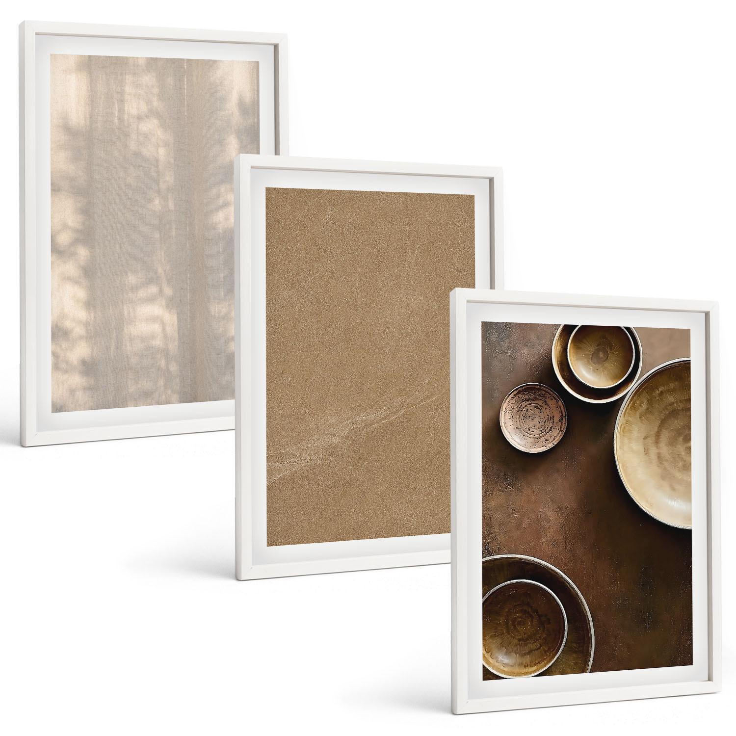 BILDER SET 3er Set - 40x60 cm Weißer Rahmen - Minimalistische Texturstrukturen - Weiß, Kunststoff (40/60cm) - TULUP