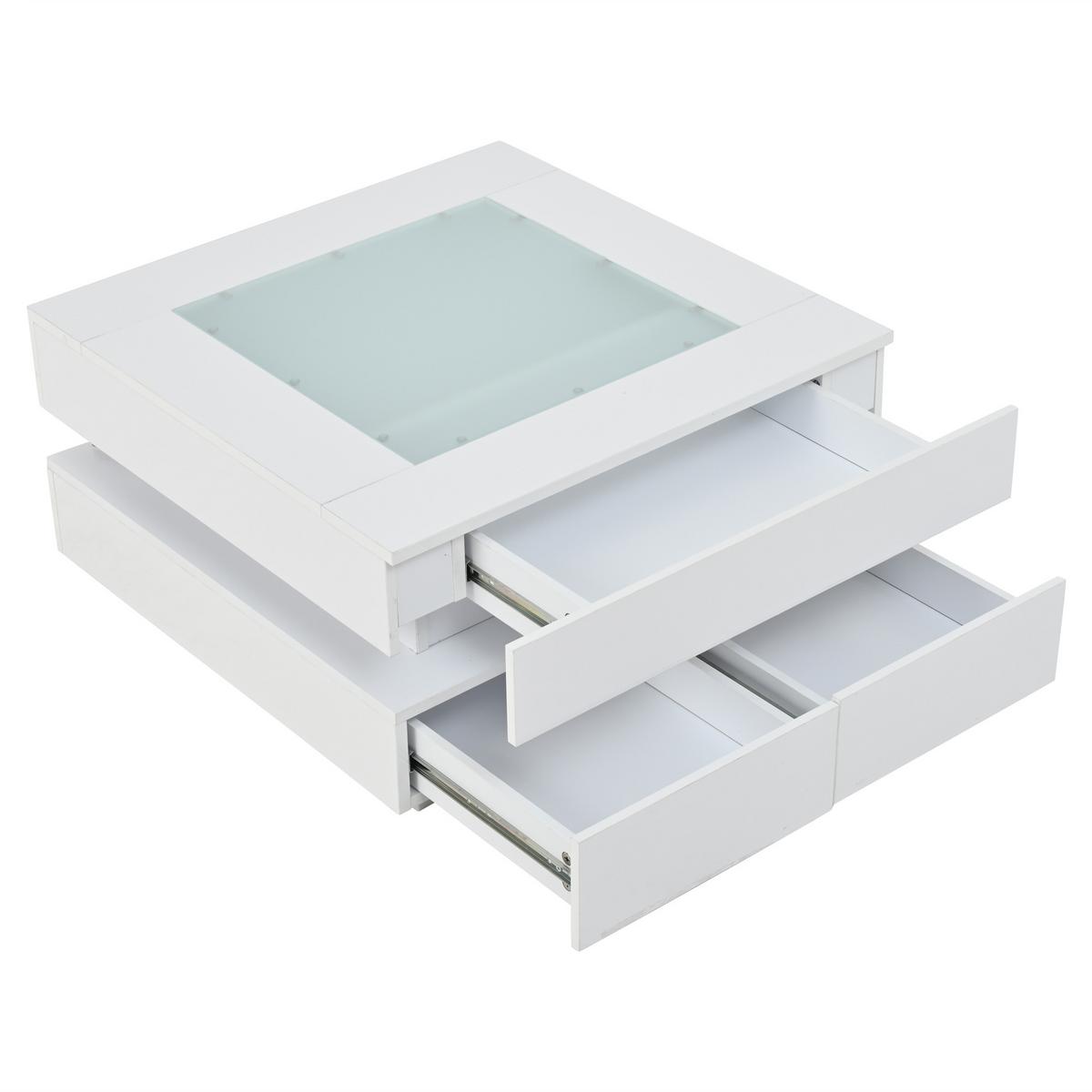 COUCHTISCH 70x70 cm Weiß Hochglanz mit Glasplatte & LED - Weiß, Holzwerkstoff (70/70/35cm) - Urban Meuble