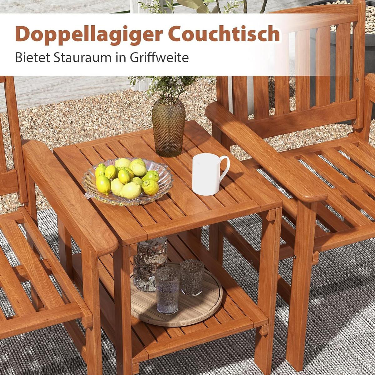 GARTENBANK Natur(3-teilig) - Naturfarben, Holz - COSTWAY