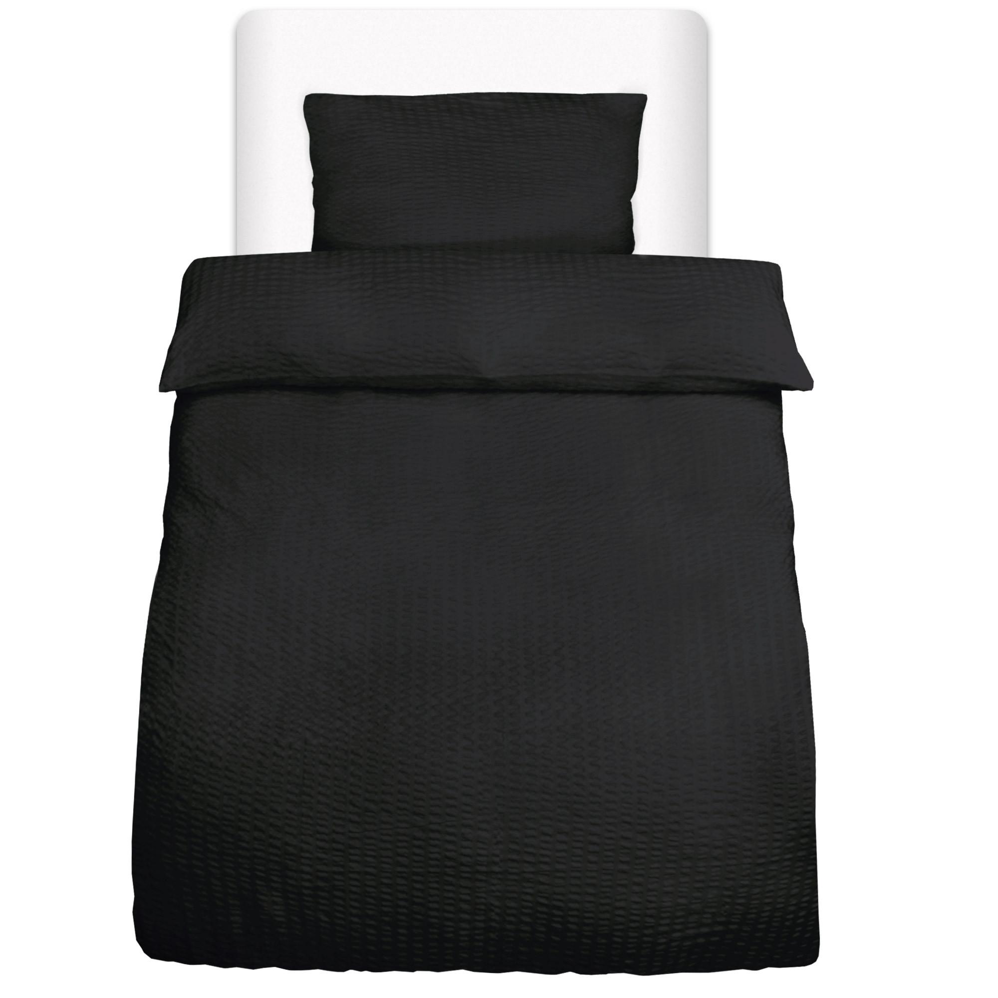 BETTWÄSCHE Meline 135/200 cm + Kissenbezug 40/80 cm Schwarz Seersucker - Schwarz, Textil (40/80cm) - Beautissu 