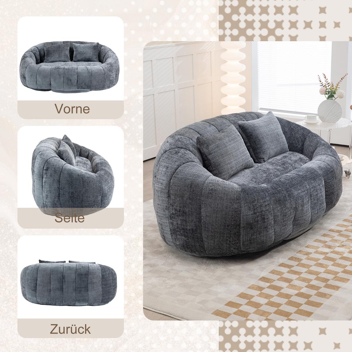 2-SITZER SOFA aus Chenille mit Memory Schaum & ohne Montage - Grau, Textil (145/63/95cm) - Urban Meuble