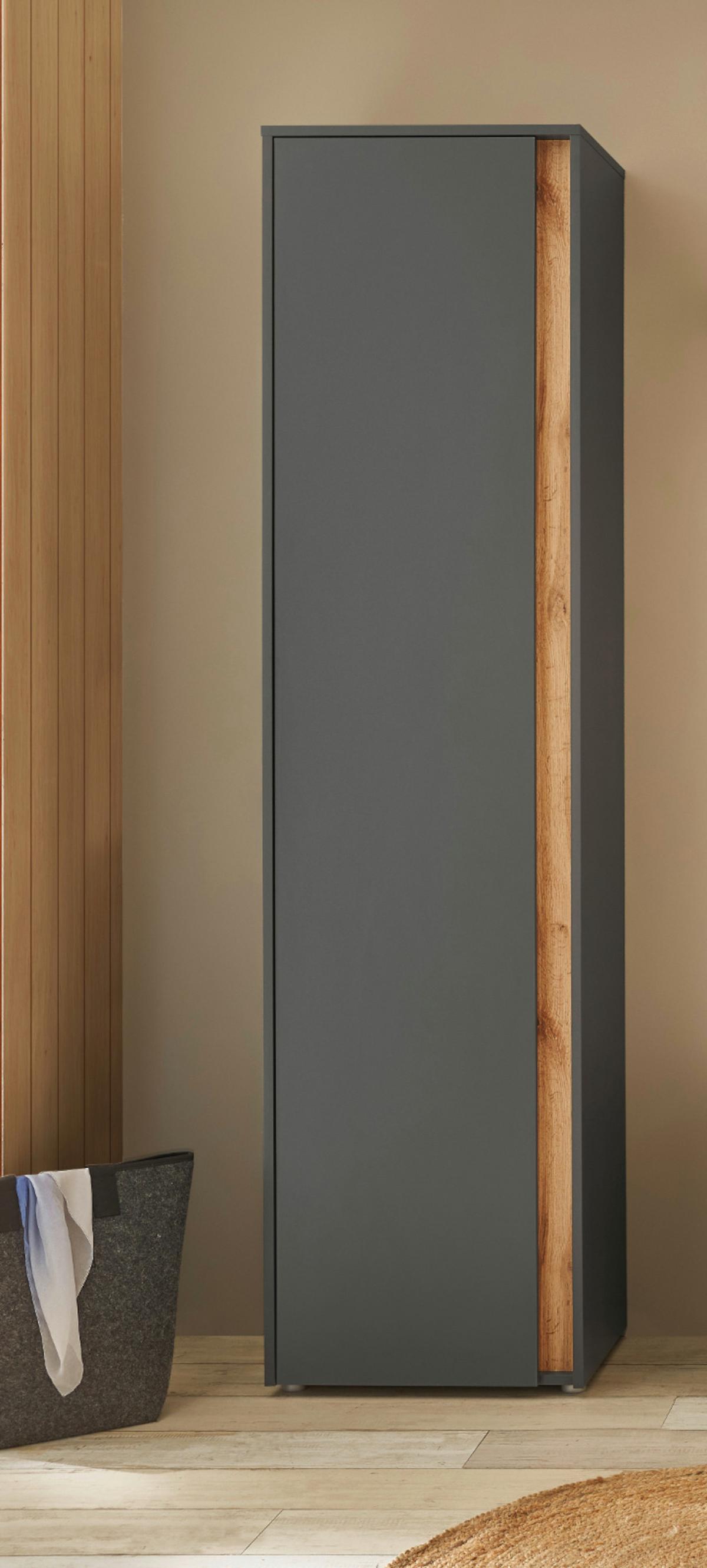 SCHUHSCHRANK grau matt, Eiche Wotan 50x200 cm, Graderobenschrank 10 Fächer - Eiche Wotan/Schwarz, Holzwerkstoff/Kunststoff (50/200/40cm) - Furn.Design