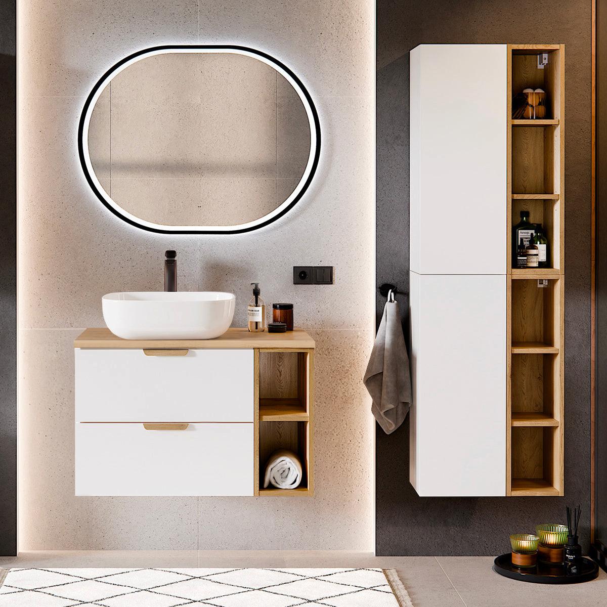 BADMÖBEL 80.6cm Oria 2er-Set Weiß - Weiß, Holzwerkstoff (80.6/50/46.5cm) - Petits-meubles