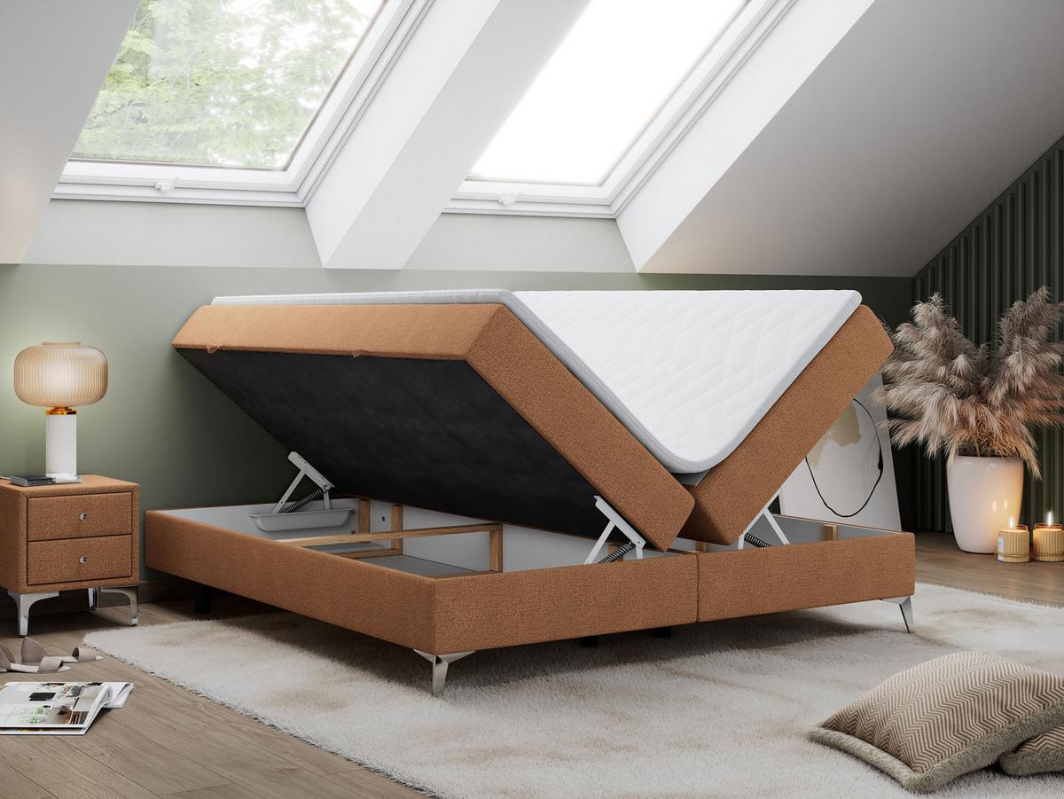 BOXBETT LESS 200/200 Orange Struktur - H3 - Orange, Holz/Textil (200/200cm) - MKS