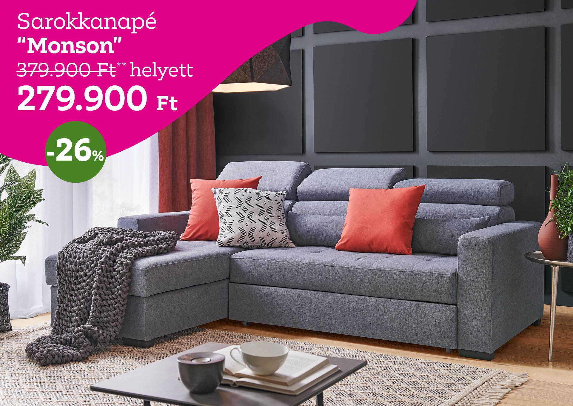 Sarokkanapé Monson 359900Forint helyett 279900Forint kedvezmény mértéke 22%