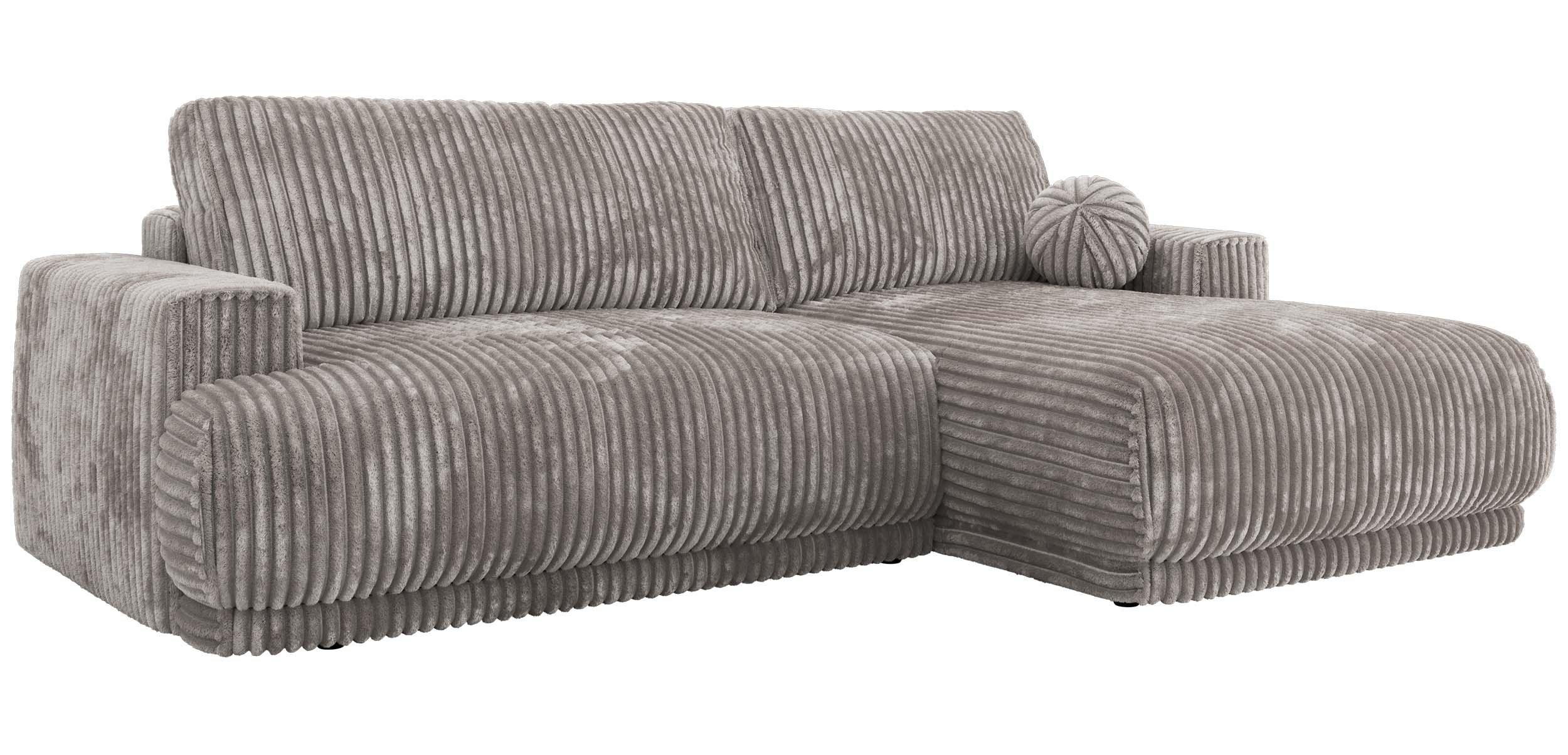 ECKSCHLAFSOFA RINA L Hellgrau Cord - rechts - Hellgrau/Schwarz, Kunststoff/Textil (170/267cm) - MKS
