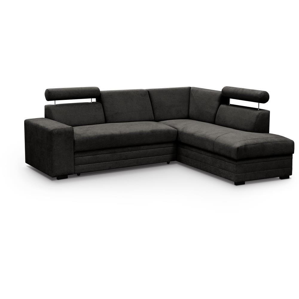ECKSCHLAFSOFA Roma dunkelgrau rechts - Dunkelgrau/Schwarz, Textil (250/205cm) - Beautysofa