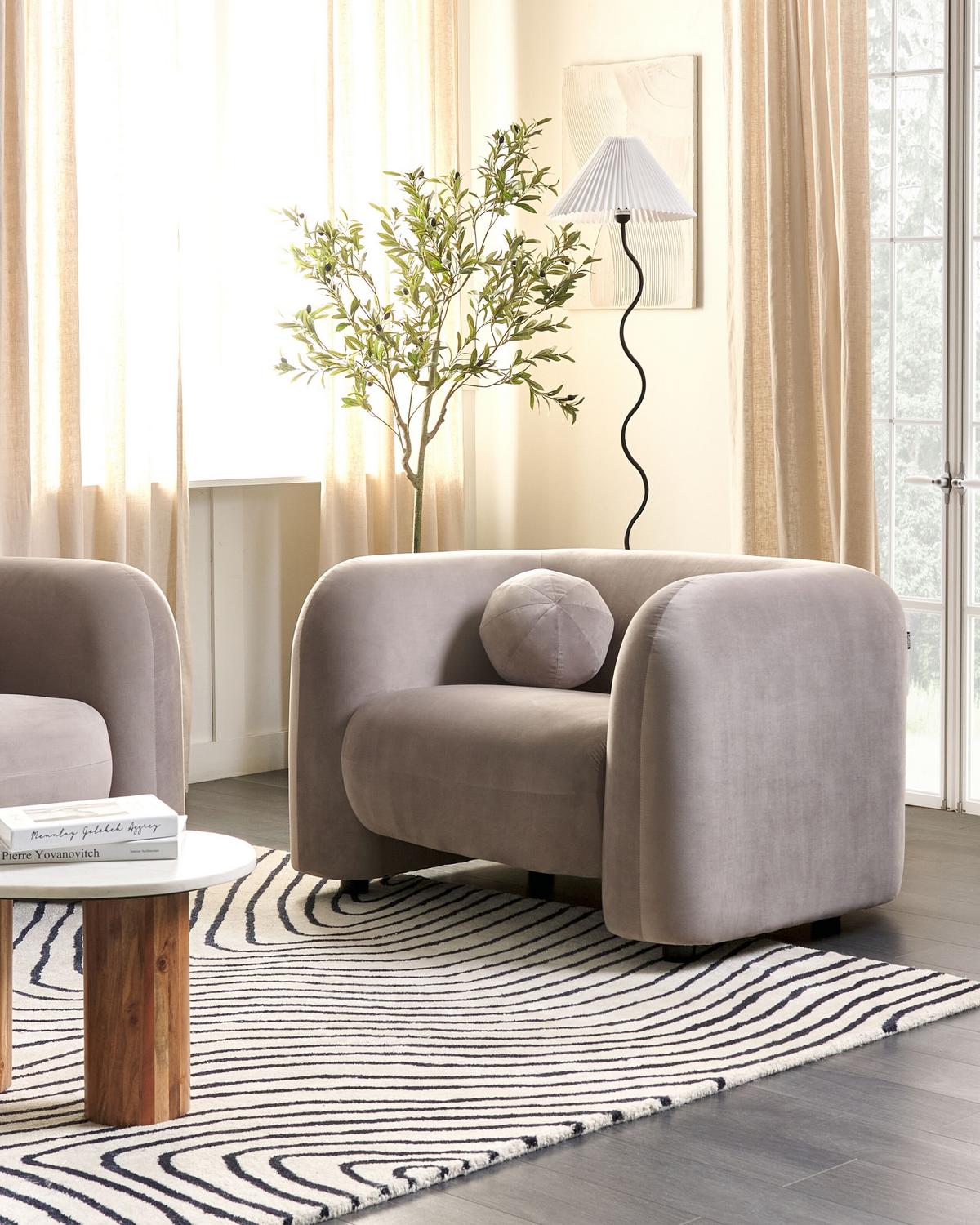 SESSEL Samtstoff Taupe Leiren - Taupe, Textil (111/73/83cm) - Beliani