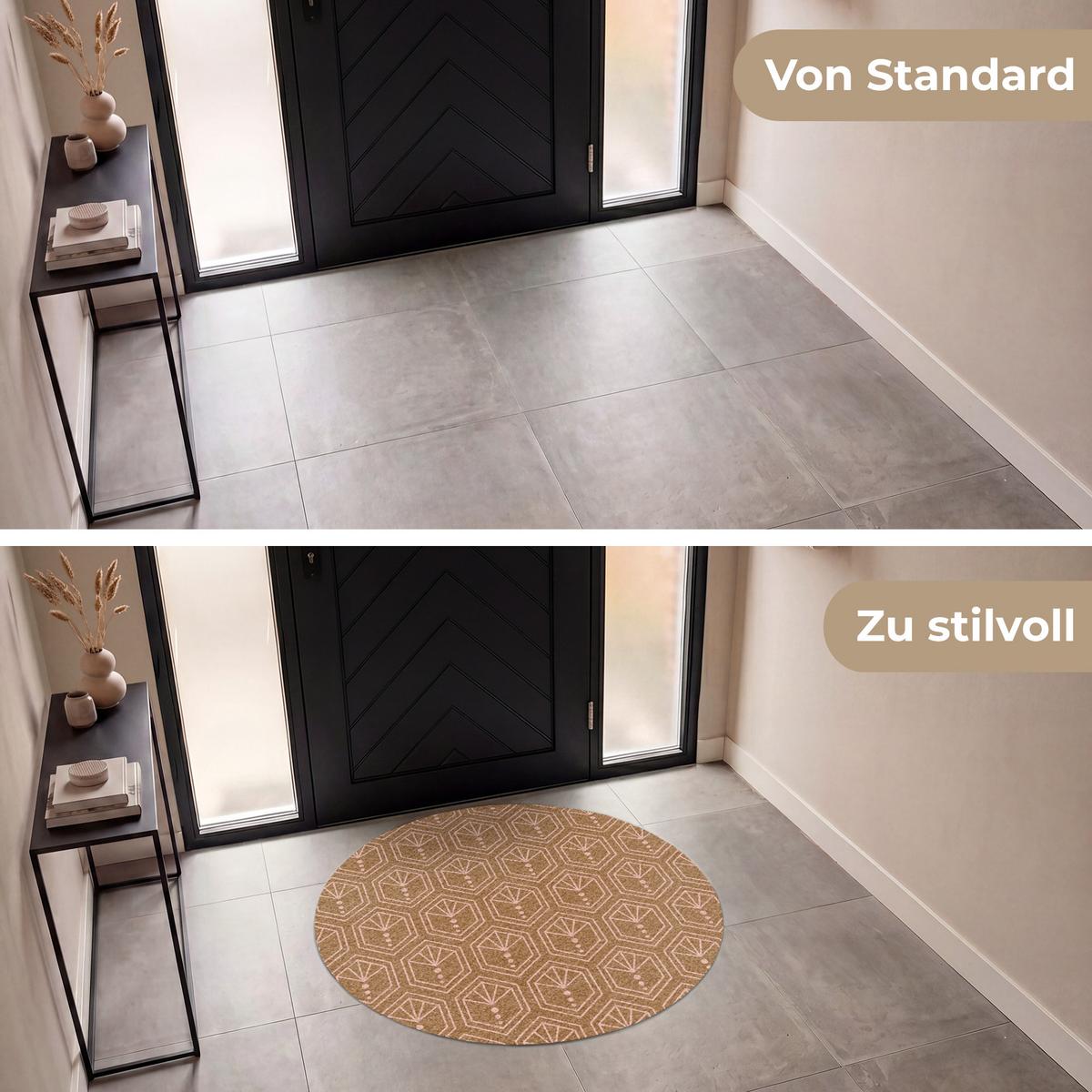 FUSSMATTE Braun - Rosa - Geometrisch - Gemustert Türmatte 120x120 cm - Braun, Kunststoff (120/0.4cm) - MuchoWow