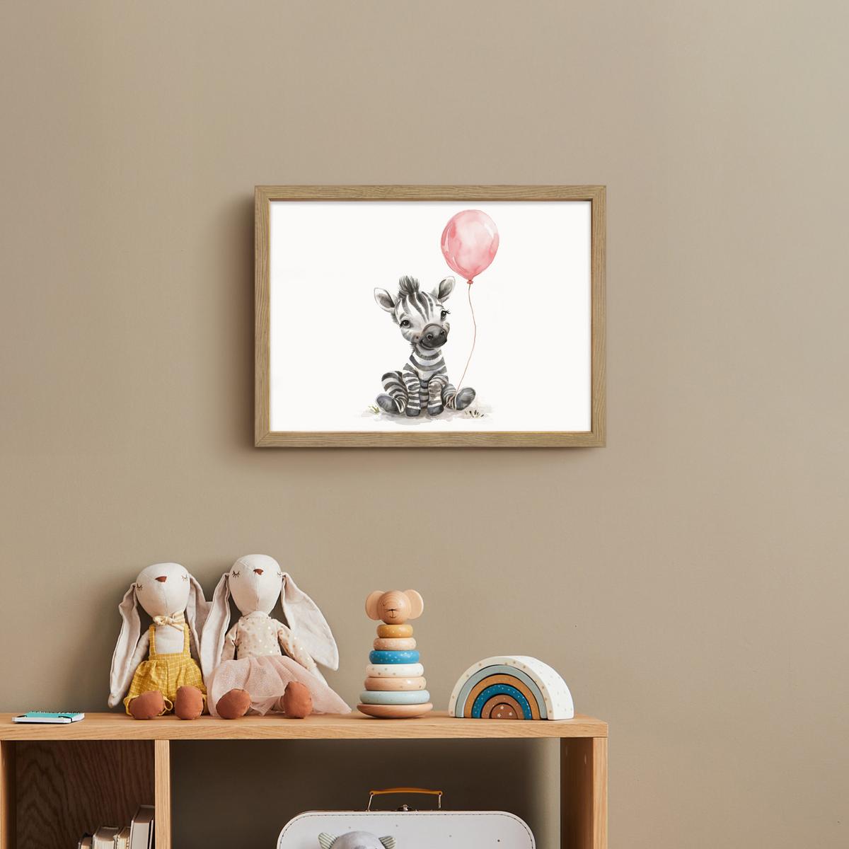 NACHTTISCHLAMPE MIT AKKU Zebra - Baby - Tiere - Rosa Luftballon 40x30 cm - Weiß, Holzwerkstoff (8/40/30cm) - OnlyWow