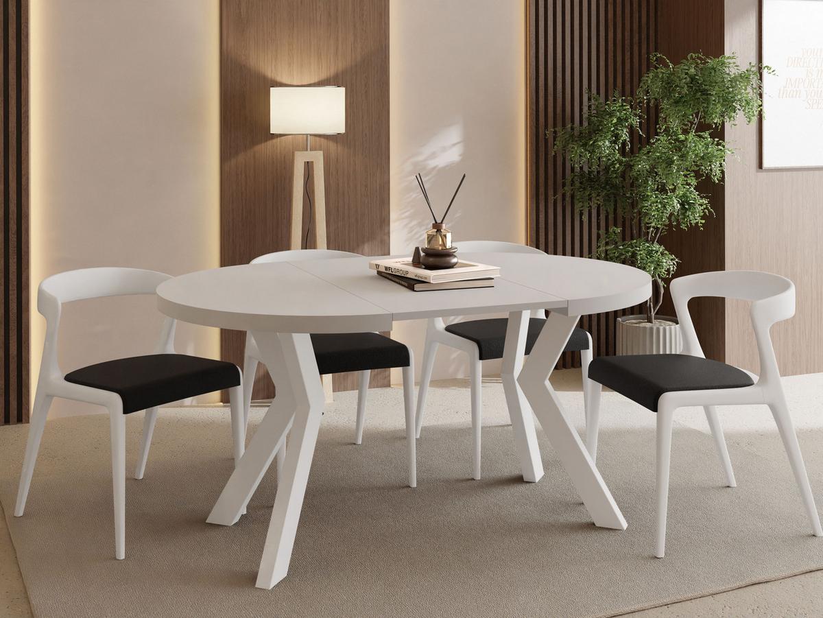 ESSTISCH Savio Weiß rund ausziehbar verlängerbar, Kaschmir 80-130/80/77 cm - Kaschmir/Beige, Holz/Holzwerkstoff (80/130/77cm) - WFL GROUP