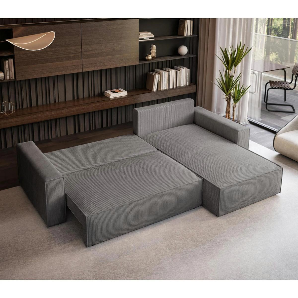 ECKSOFA Parys mit Schlaffunktion und universeller Ottomane, grau - Schwarz/Grau, Kunststoff/Textil (290/185cm) - Beautysofa