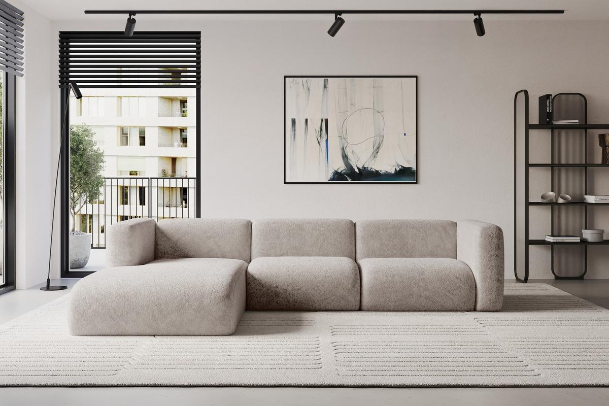 ECKSOFA Ottomane Links MIRA-L2 318x179x89 Hellgrau Velours - Hellgrau/Schwarz, Holzwerkstoff/Kunststoff (318/179cm) - ALTDECOR