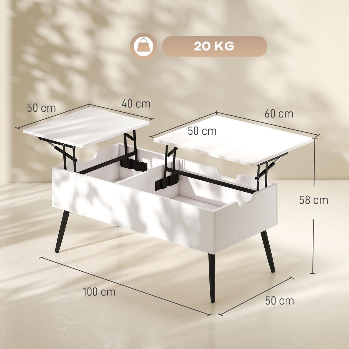 COUCHTISCH Spanplatte Metall Weiß - Schwarz/Weiß, Holzwerkstoff/Metall (100/50/43.6cm) - HOMCOM