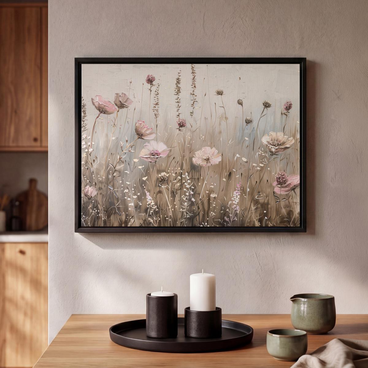 LEINWAND Bilder mit Rahmen - Blumen - Rosa - Modern - Beige - 40x30 - Beige, Textil (40/30cm) - MuchoWow