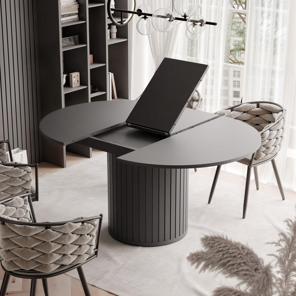 ESSTISCH Ausziehbar, geriffelt 120-160, Schwarz - Schwarz, Holzwerkstoff (120/160/77cm) - Idohome