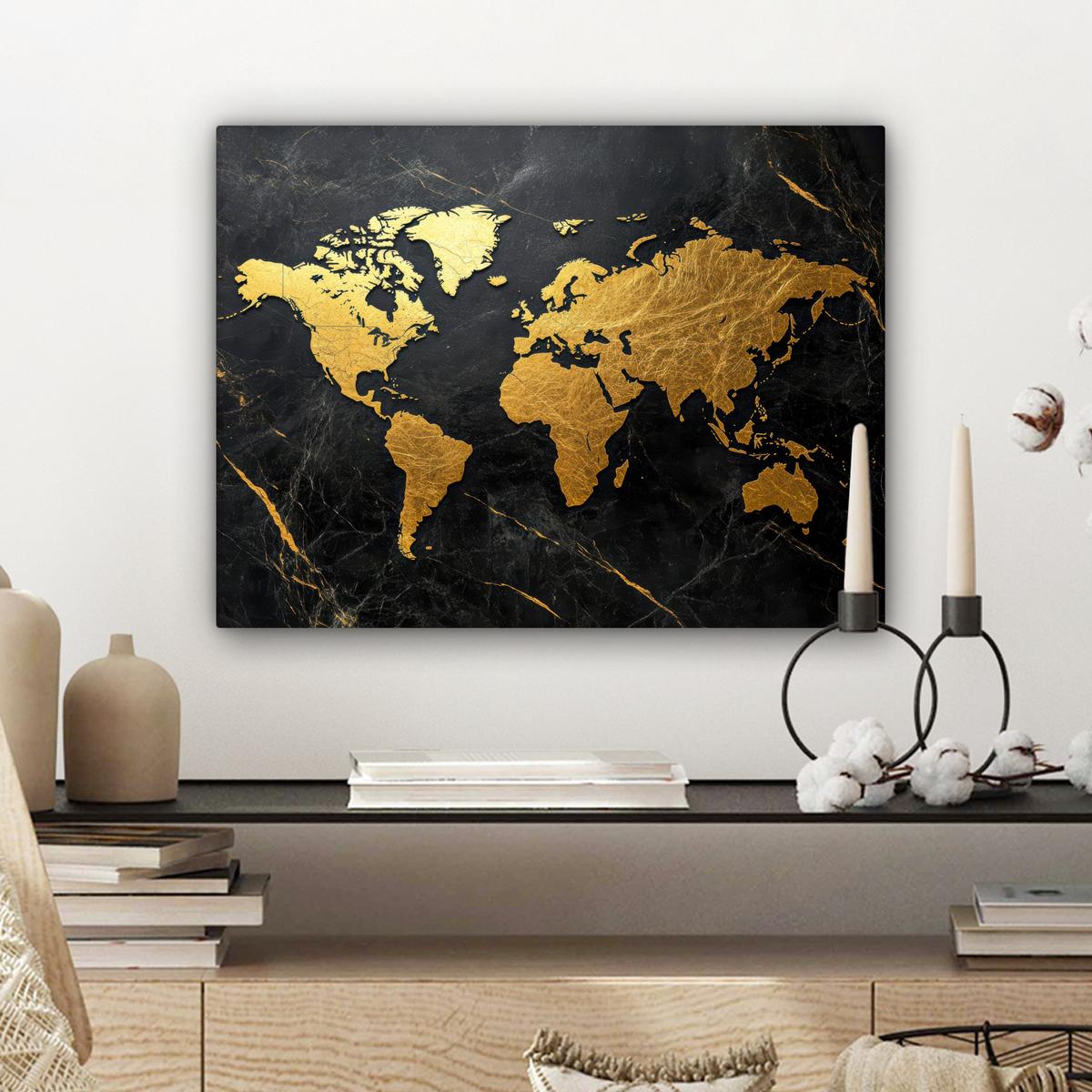 LEINWANDBILD Weltkarte - Gold - Marmor Wandbild 40x30 cm - Goldfarben, Textil (40/30cm) - MuchoWow