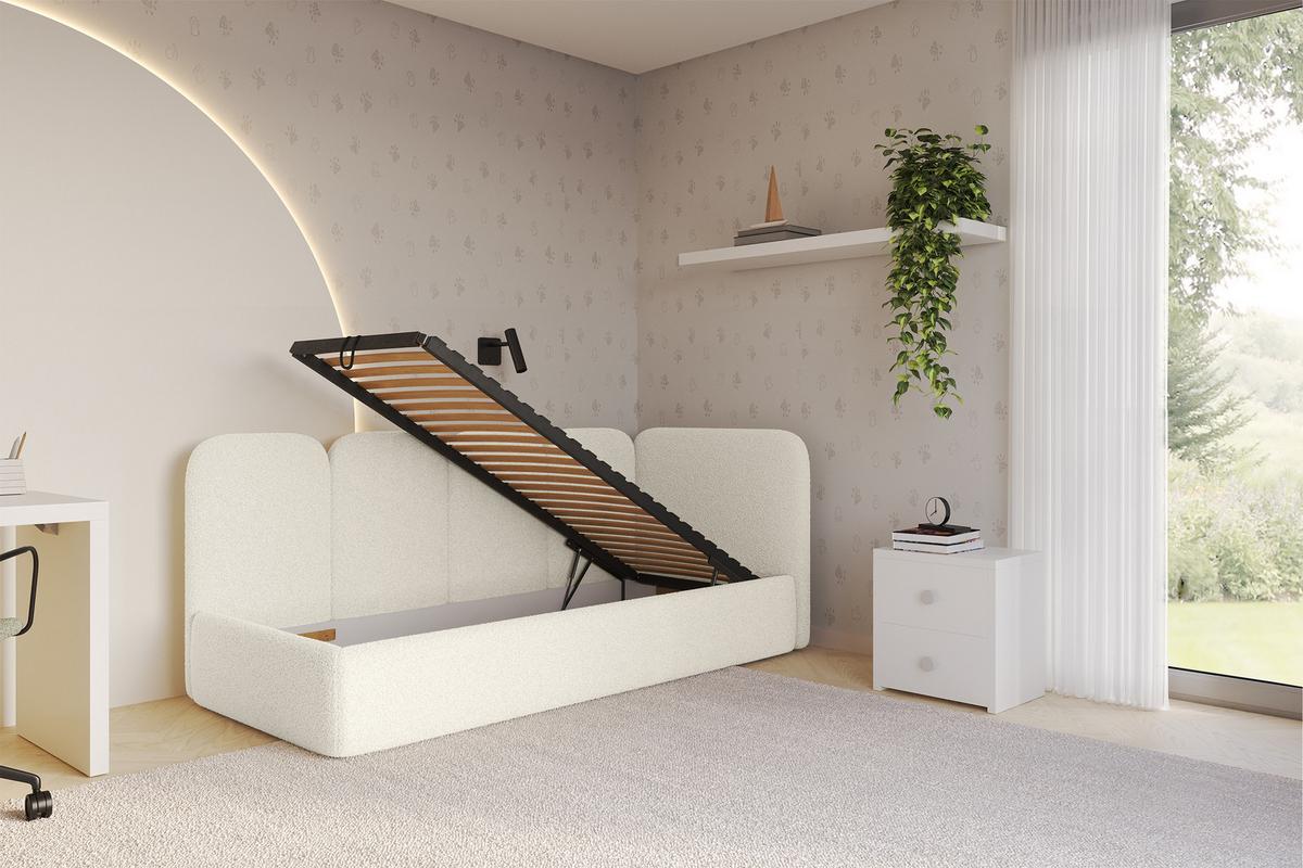 EINZELLBETT Jugendbett mit Bettkasten und Matratze H3/H4, Links - VELY 80x200 Beige - Champagner, Holzwerkstoff/Textil (80/200cm) - ALTDECOR