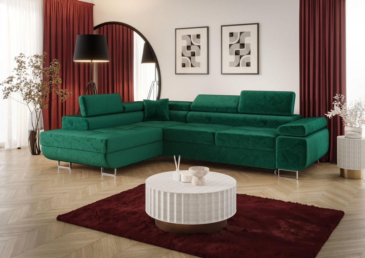 ECKSOFA Monaro Mit Schlaffunktion - Grün, Holzwerkstoff/Textil (202/275cm) - Fun Möbel