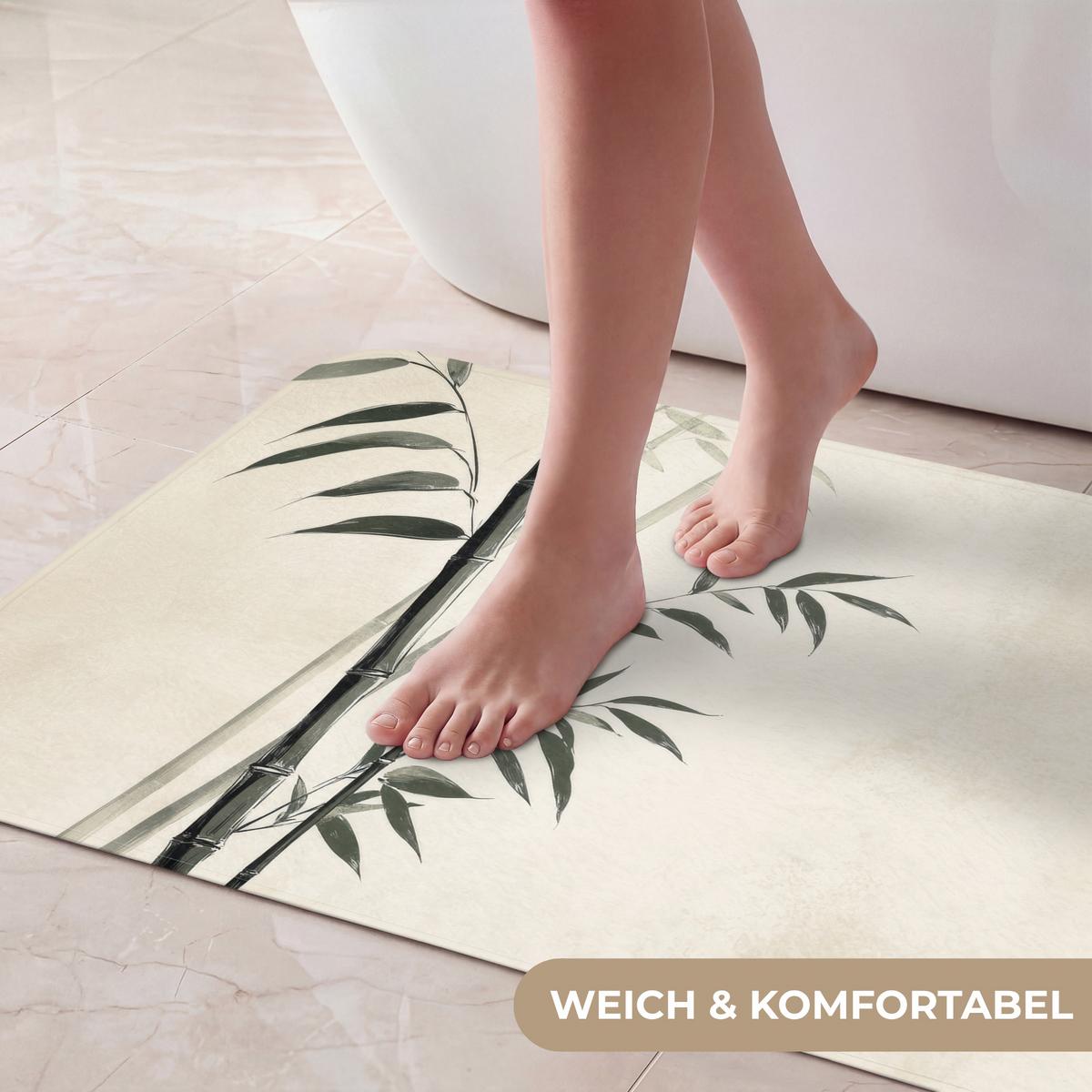 BADEMATTE Japandi - Bambus - Beige 80x50 cm - Ecru, Textil (80/50cm) - OnlyWow