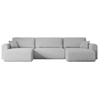 WOHNLANDSCHAFT mit Schlaffunktion und Bettkasten ORRO-U - 362x145x83 cm Hellgrau Bouclé - Hellgrau/Schwarz, Holzwerkstoff/Kunststoff (362/83/145cm) - ALTDECOR