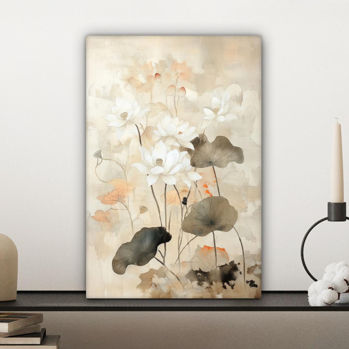 LEINWANDBILD Blumen - Japandi - Wabi sabi Deko Wohnzimmer 20x30 cm - Sandfarben, Textil (20/30cm) - MuchoWow