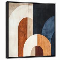 LEINWAND Bilder mit Rahmen - Abstrakt - Formen - Dunkelblau - 50x50 - Cognac, Textil (50/50cm) - MuchoWow
