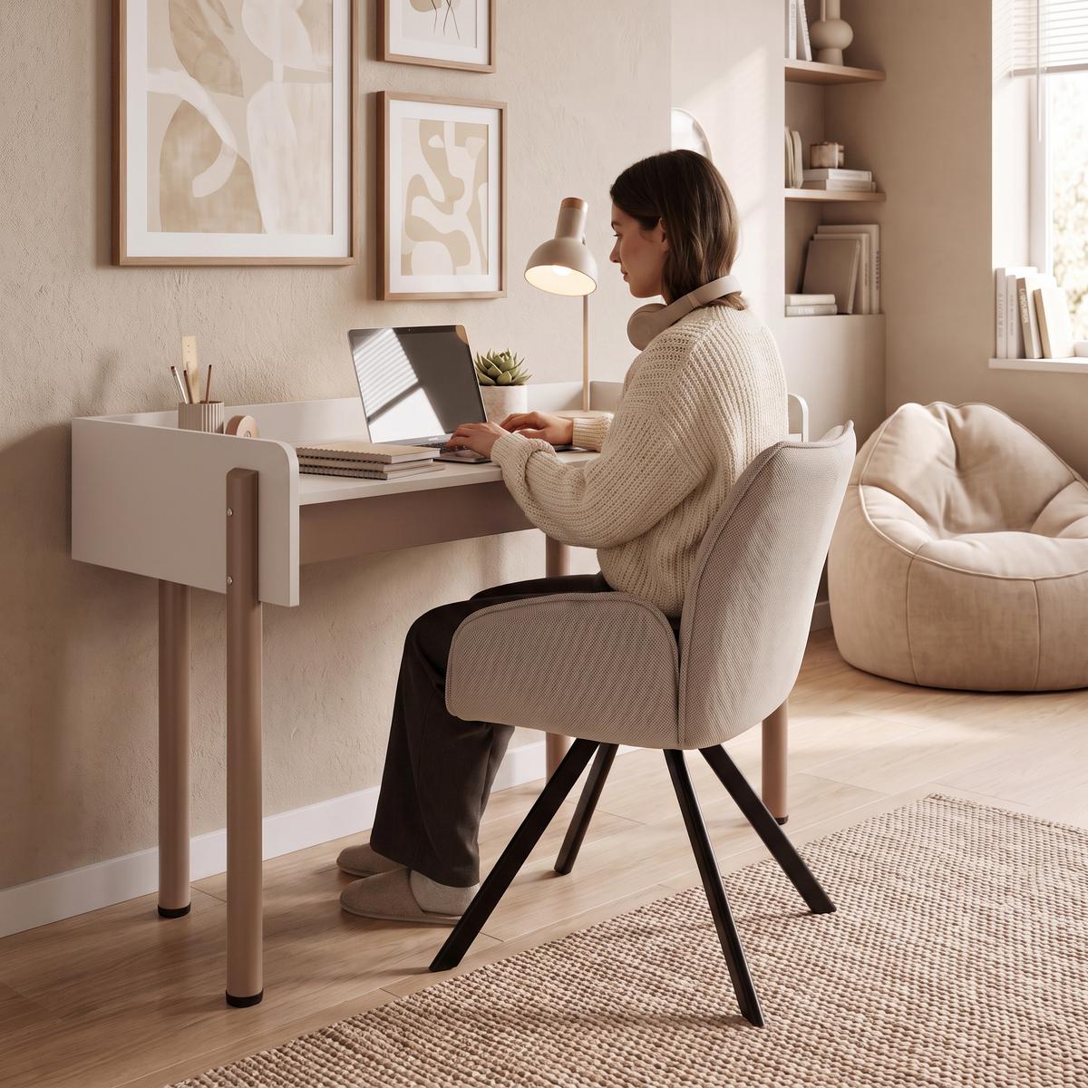 SCHREIBTISCH Boreo mit braunen Metallbeinen, 126 cm, Kaschmir+Hellbraun - Kaschmir/Hellbraun, Metall (58/126/82cm) - Beautysofa