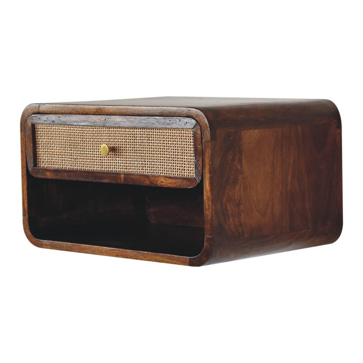 WANDNACHTTISCH, offen geflochten, 1 Schublade und offenes Fach, Braun - Messingfarben/Braun, Holz/Metall (45/25/32cm) - Artisan Furniture