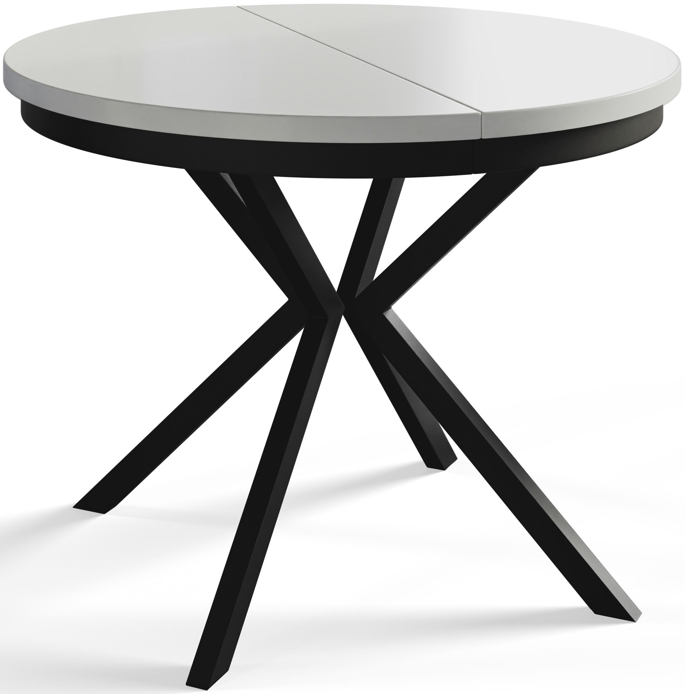 RUNDER Esszimmertisch BERGO, ausziehbarer Tisch Durchmesser: 90 cm/170 cm, Wohnzimmertisch Farbe: Weiß, mit Metallbeinen in Farbe Schwarz - Schwarz/Weiß, Holzwerkstoff (90/90/76cm) - Alpi-Möbel