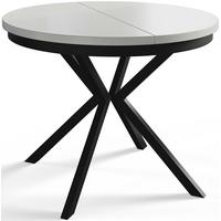 RUNDER Esszimmertisch BERGO, ausziehbarer Tisch Durchmesser: 100 cm/180 cm, Wohnzimmertisch Farbe: Weiß, mit Metallbeinen in Farbe Schwarz - Schwarz/Weiß, Holzwerkstoff (100/100/76cm) - Alpi-Möbel