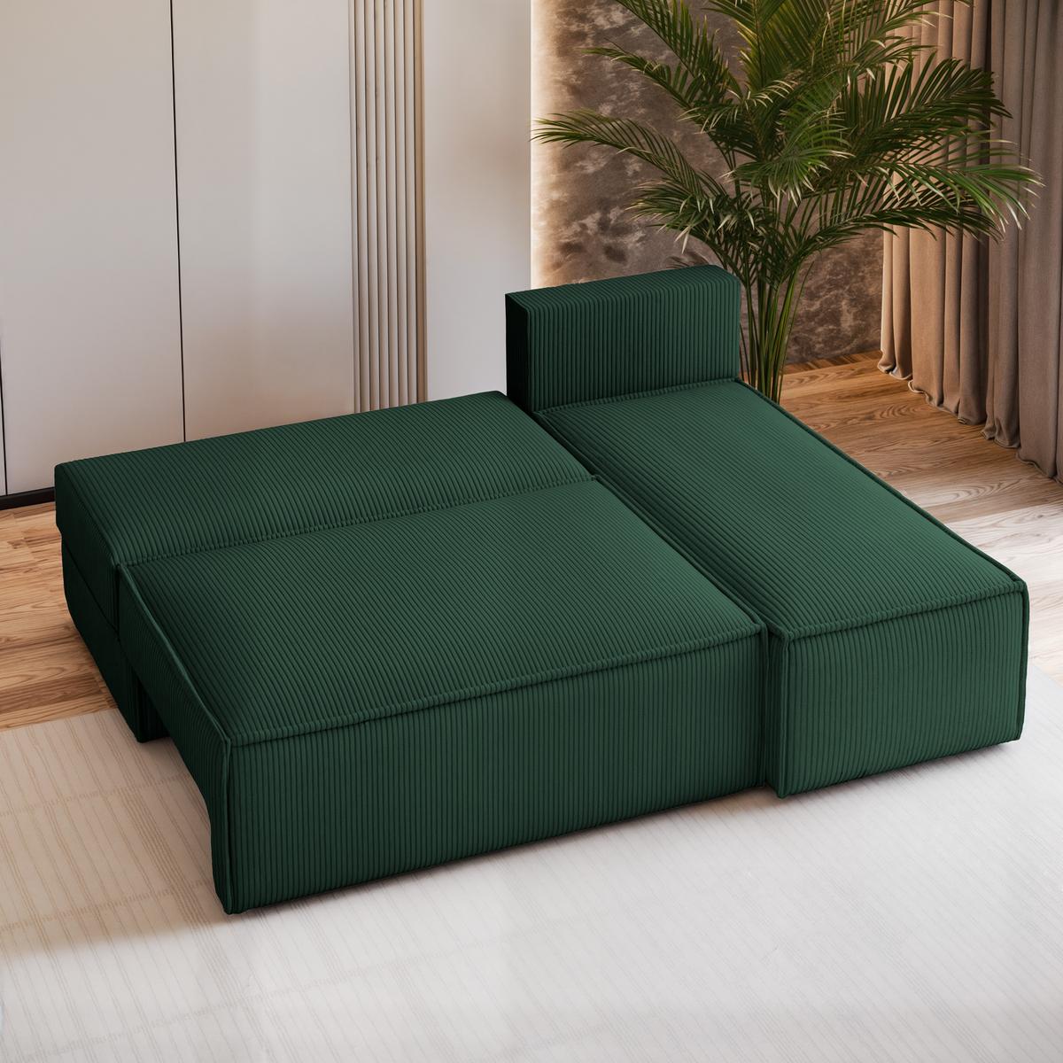 ECKSOFA BRISO P Grün Kordstoff mit Schlaffunktion - Grau/Grün, Holz/Kunststoff (200/140cm) - MASSENO