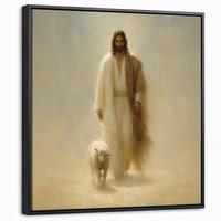 LEINWAND Bilder mit Rahmen - Schaf - Jesus - Pinselstriche - Abstrakt - 50x50 - Beige, Textil (50/50cm) - MuchoWow