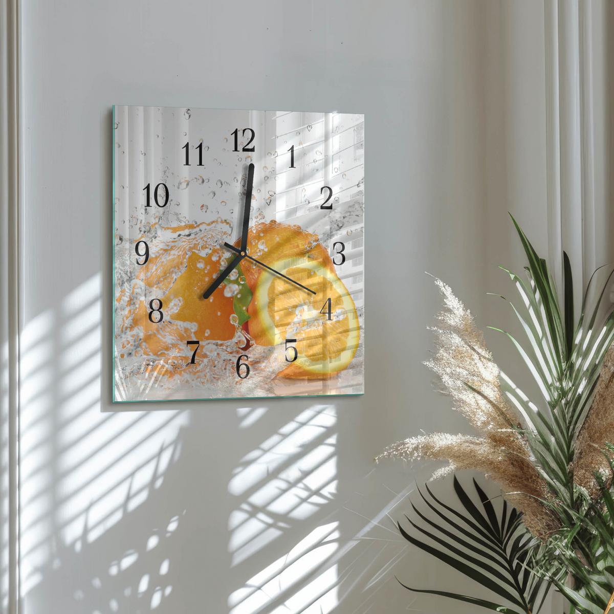 WANDUHR aus Glas 30x30 cm - Orangen - Orange, Glas (30/30/0.4cm) - TULUP