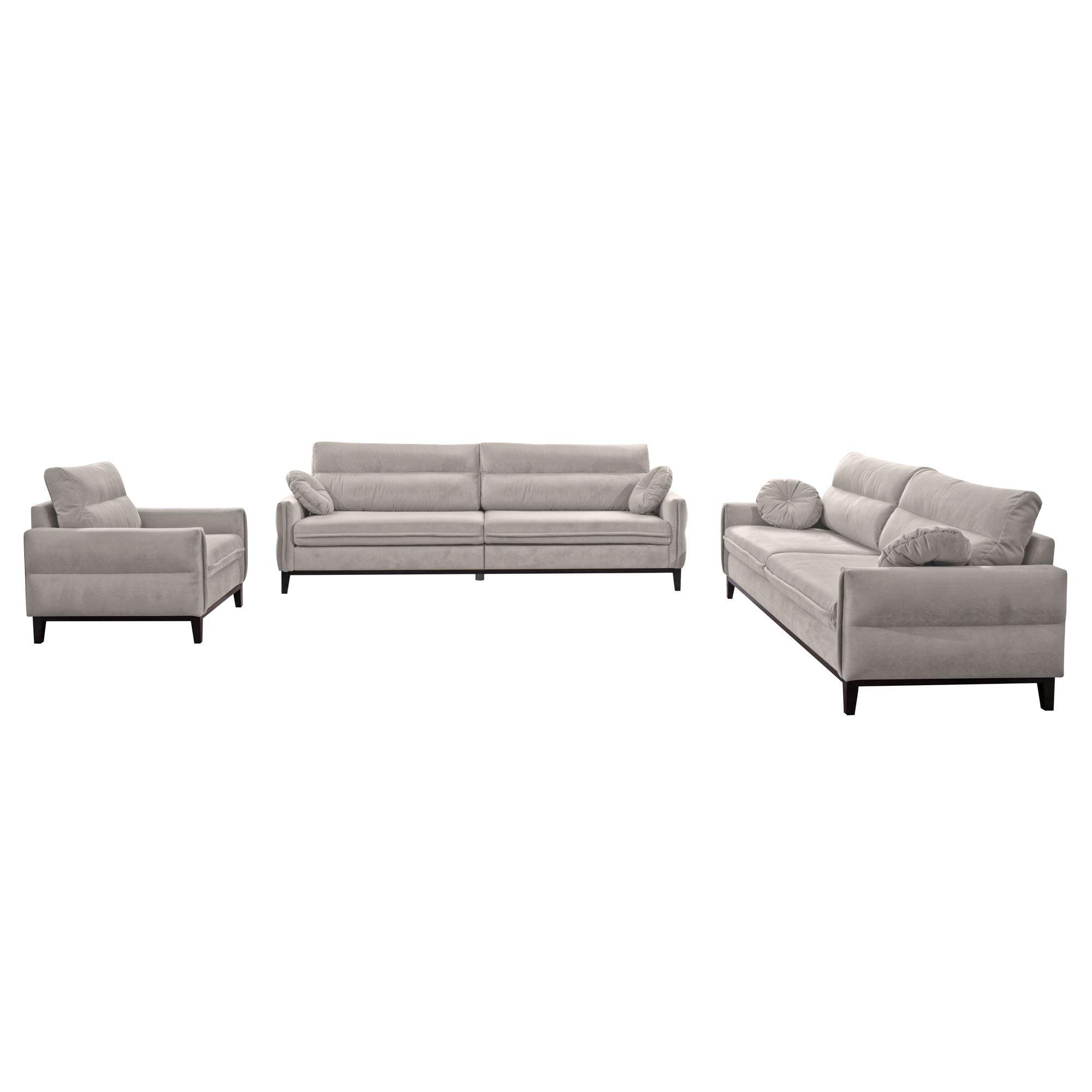 SITZGARNITUR Belweder, zwei Sofas+Sessel, Beige, Velours - Wengefarben/Hellgrau, Holz/Textil (268/95/94cm) - Beautysofa